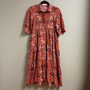 Natural Life Womens Tiered Flora Midi Dress Size‎ XS Prairie Cottagecore Boho